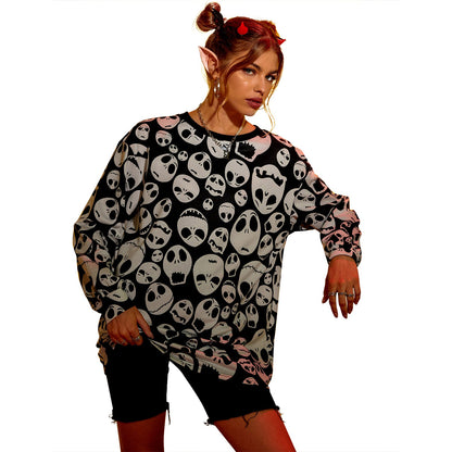 Damen Oversized Sweatshirt Totenkopf-Design Norvielle