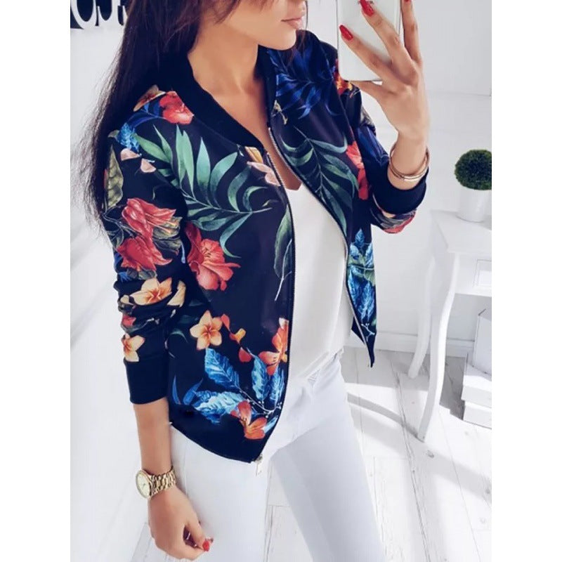 Damen Blousonjacke Tropisches Blumenmuster Elastisch Norvielle