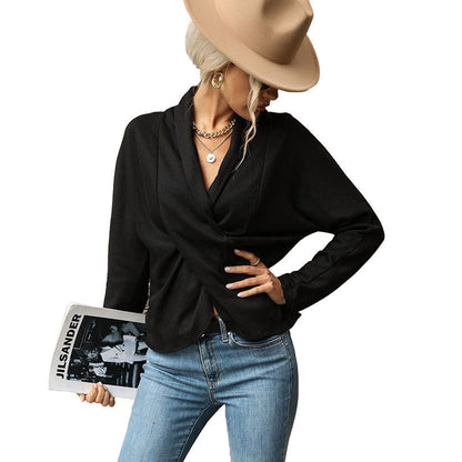 Damen Wickelbluse Strukturiert V-Ausschnitt Elegantes Design