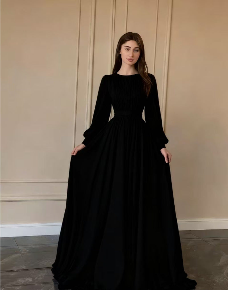 Damen Maxikleid Gerafftes Oberteil Länge Lang Ärmel Norvielle