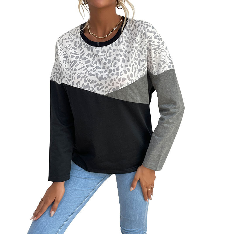 Damen Langarmshirt Leoprint Blockstreifen Norvielle