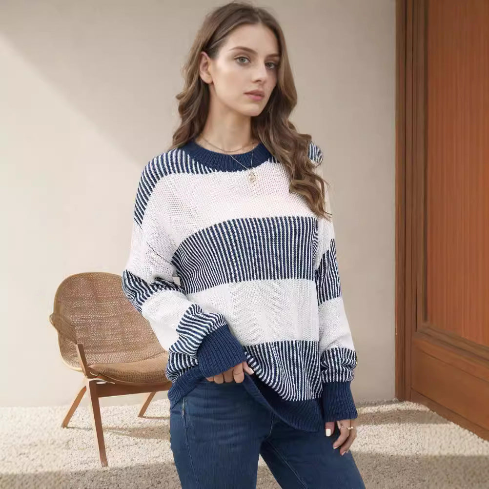 Damen Strickpullover Breite Streifen Weit Norvielle - Norvielle