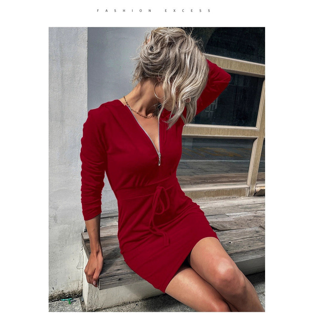 Damen Sportkleid Reißverschluss Regulierbarer Gürtel Norvielle