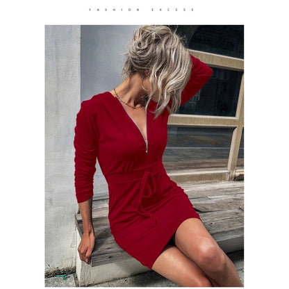 Damen Sportkleid Reißverschluss Regulierbarer Gürtel Norvielle