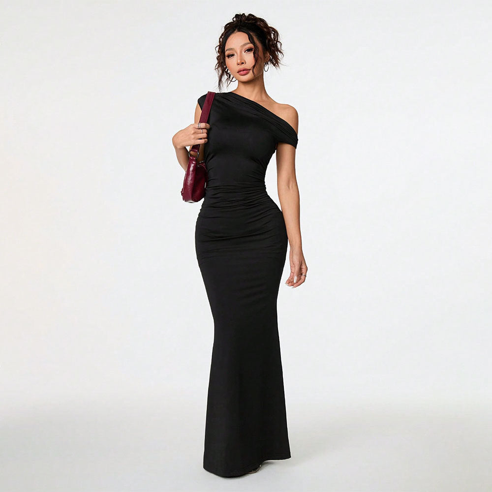 Damen Wickelkleid Schulterfrei Rüschen Elegant Schwarz - Norvielle