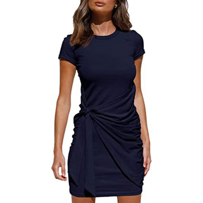 Damen Wickelkleid Kurzarm Raffung Knotendetail Norvielle
