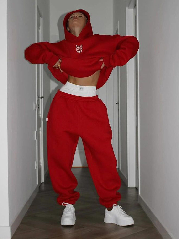 Damen Oversized Hoodie Jogginghose Set Elastischer Bund Bequem Grau