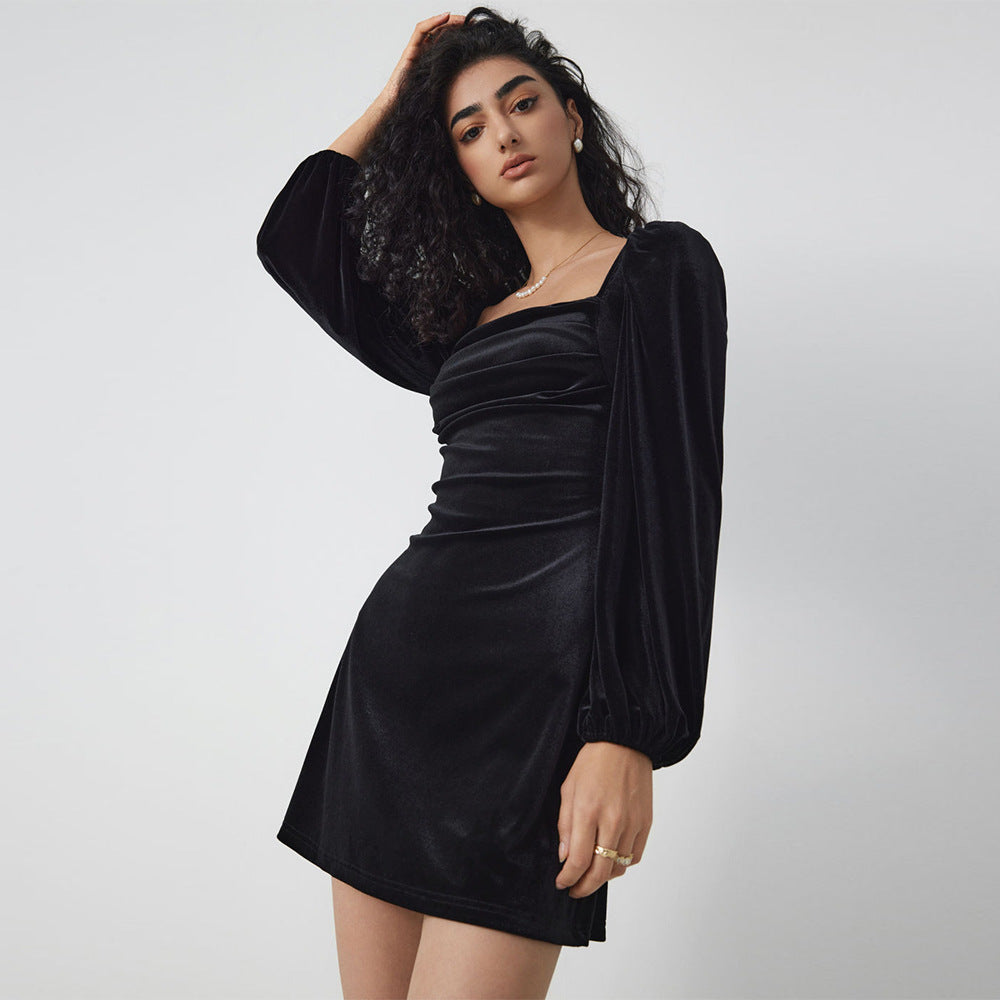 Damen Minikleid Puffärmel Quadrat-Ausschnitt Norvielle