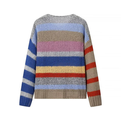 Damen Strickpullover Bunt Streifenmuster