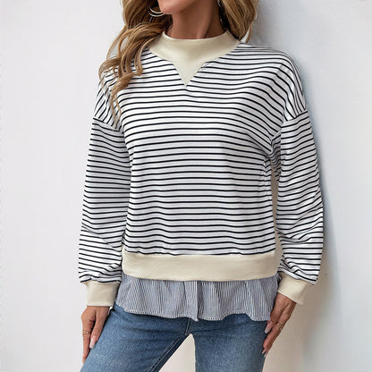 Damen Sweatshirt Asymmetrisches Streifenmuster Rüschenabschluss