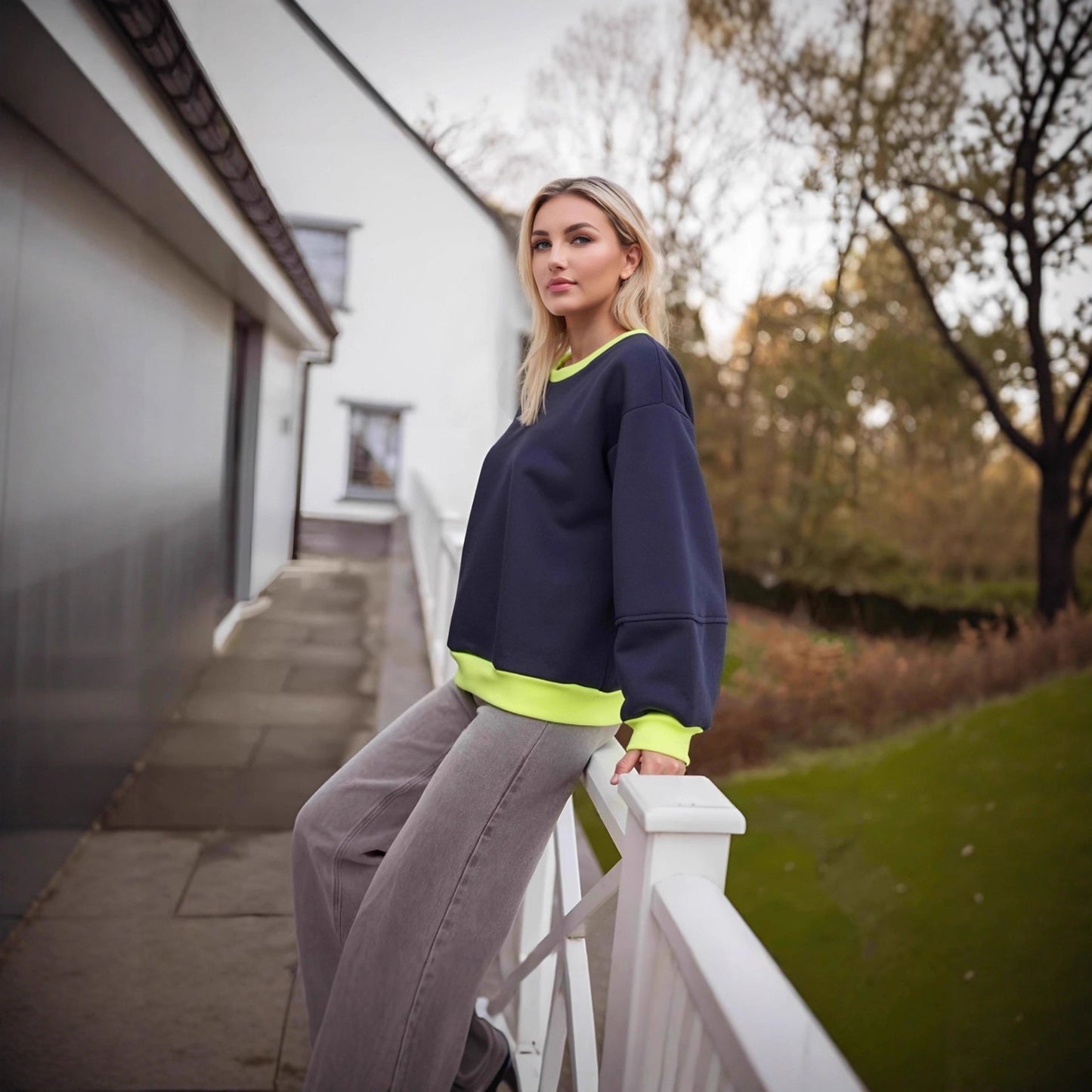Damen Sweatshirt Kontrastbündchen Moderner Schnitt Norvielle - Norvielle