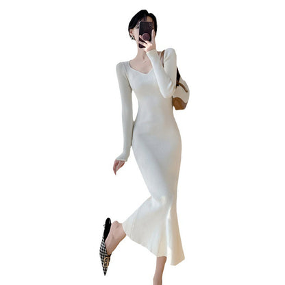 Damen Strickkleid V-Ausschnitt Elegante Schwinge Norvielle