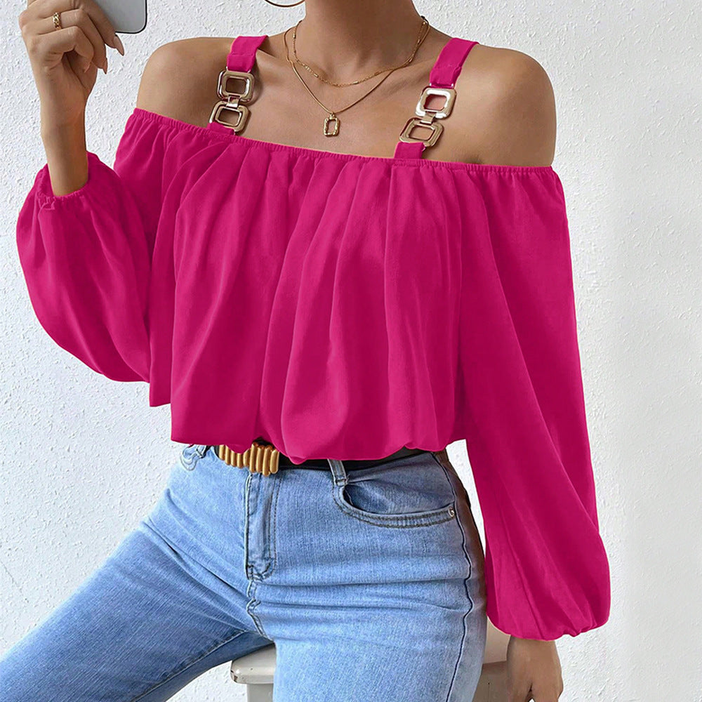 Damen Off-Shoulder Bluse Dekorative Träger Elegante Raffung