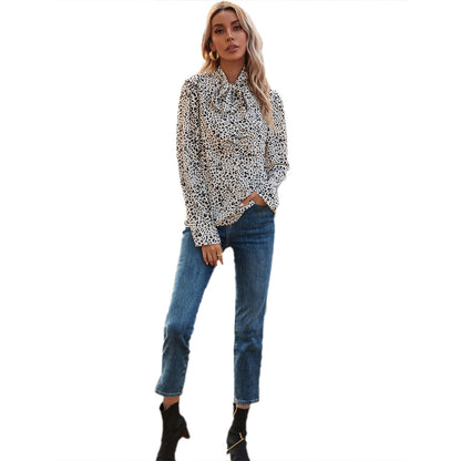 Damen Bluse Leopardenmuster Rüschendetails Elegante Bluse