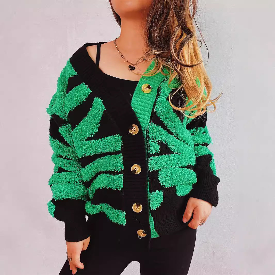 Damen Strickjacke Grafisches Muster Luxusknöpfe - Norvielle