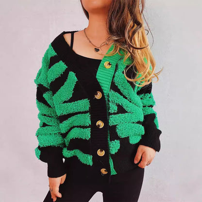 Damen Strickjacke Grafisches Muster Luxusknöpfe - Norvielle