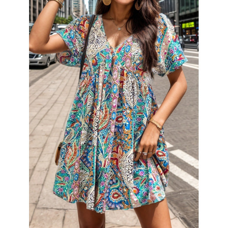 Damen Sommerkleid Floralmuster Leichter Schnitt Norvielle