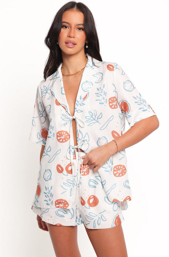 Damen Set Kurze Bluse Shorts Fruchtig Norvielle
