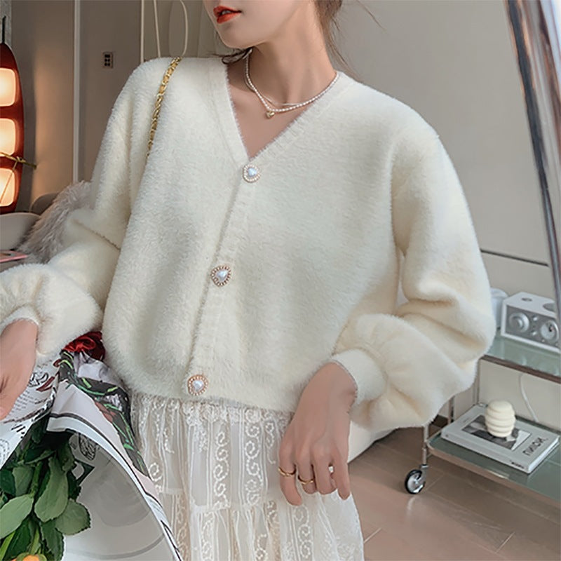 Damen Cardigan V-Ausschnitt Herzknöpfe Norvielle - Norvielle