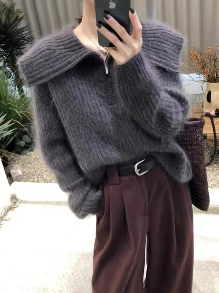 Damen Strickpullover Weit Ausschnitt Lässig