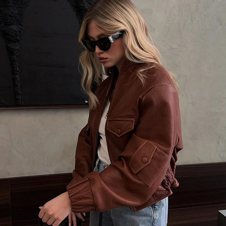 Damen Kunstlederjacke Dekorative Details