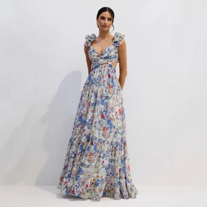 Damen Maxikleid Floralmuster Rüschen Norvielle