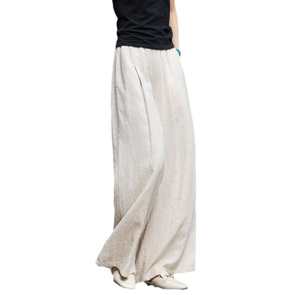 Damen Leinenhose Weit Elastischer Bund Beige