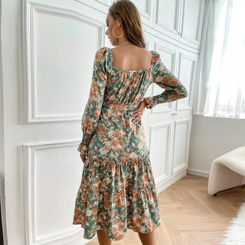 Damen Maxikleid Florale Rüschendetails Elegantes Bindeband Norvielle