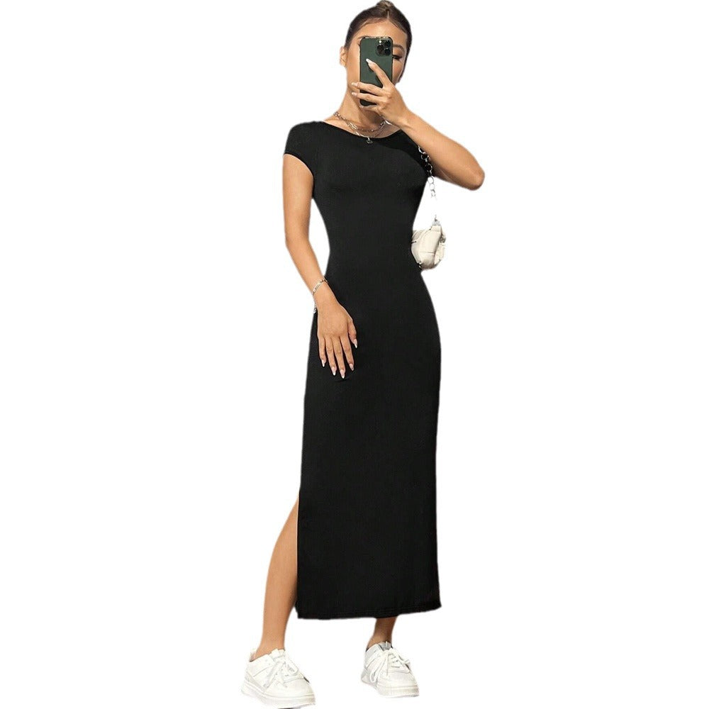 Damen Maxikleid Elastisches Jersey Rundhals