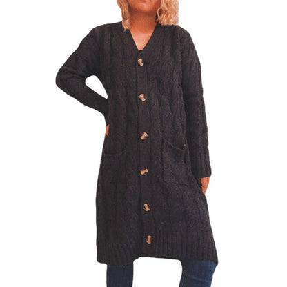 Damen Grobstrick Cardigan mit Taschen und Knöpfen Beige