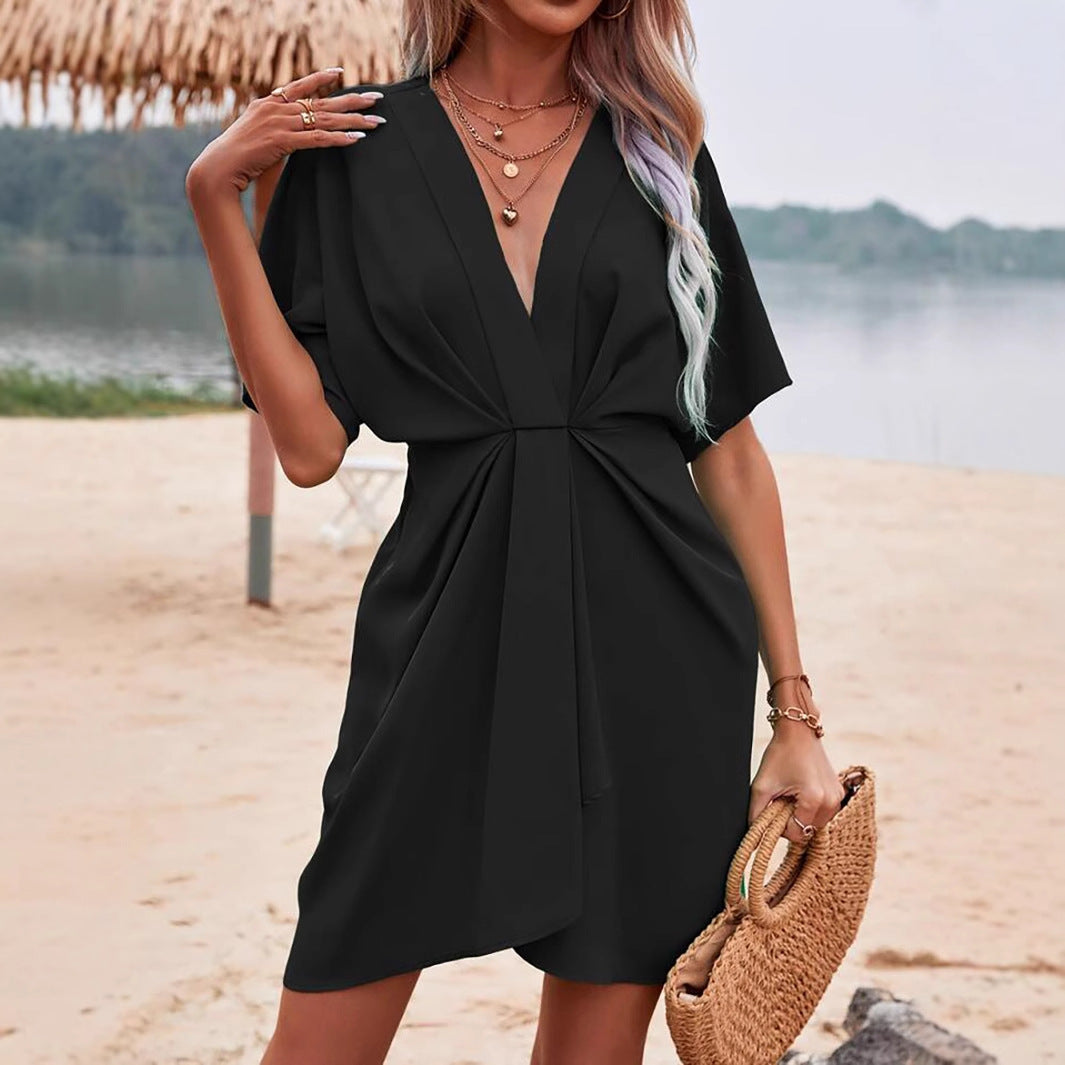 Helly Damen Sommerkleid V-Ausschnitt Twist-Detail Kurz Ärmel Mini