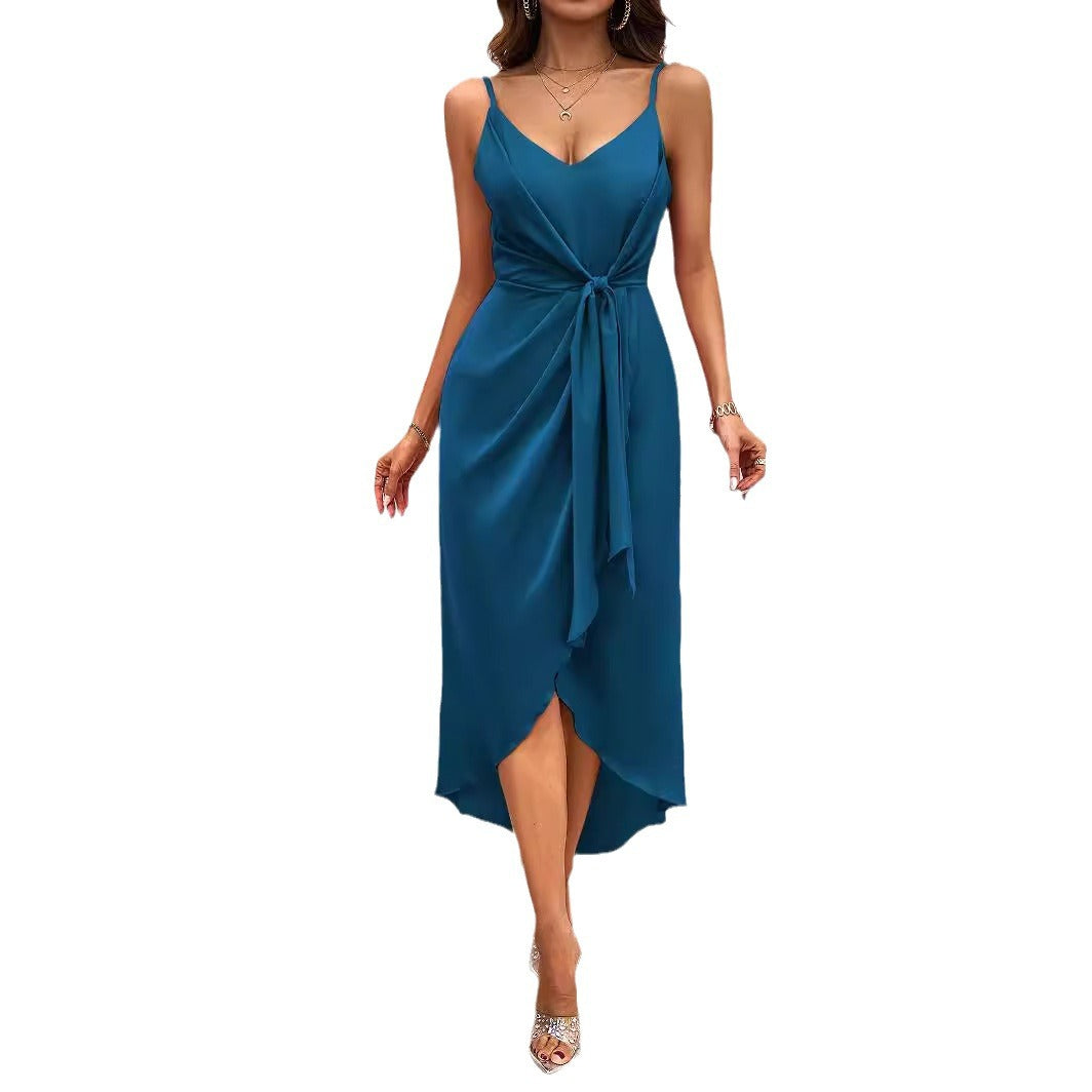 Damen Wickelkleid V-Ausschnitt Asymmetrischer Saum Norvielle