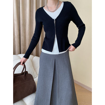 Damen Strickjacke Kontrast-Reißverschluss Norvielle - Norvielle