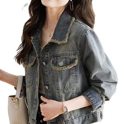 Damen Denimjacke Lässig Mit Fransen