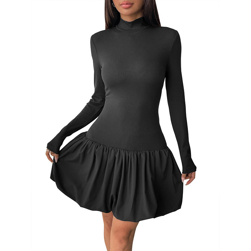 Damen Mini-Kleid Rüschendetails Hochgeschlossen Norvielle