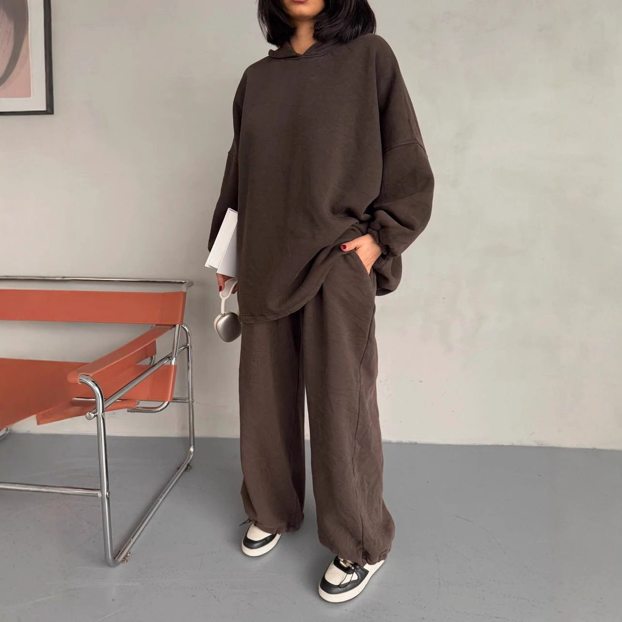 Damen Oversized Loungewear Set mit Kapuze elastisch Beige