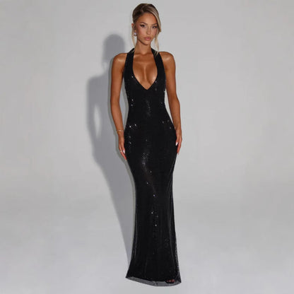 Damen Abendkleid Glitzernd V-Ausschnitt Figurbetont Norvielle