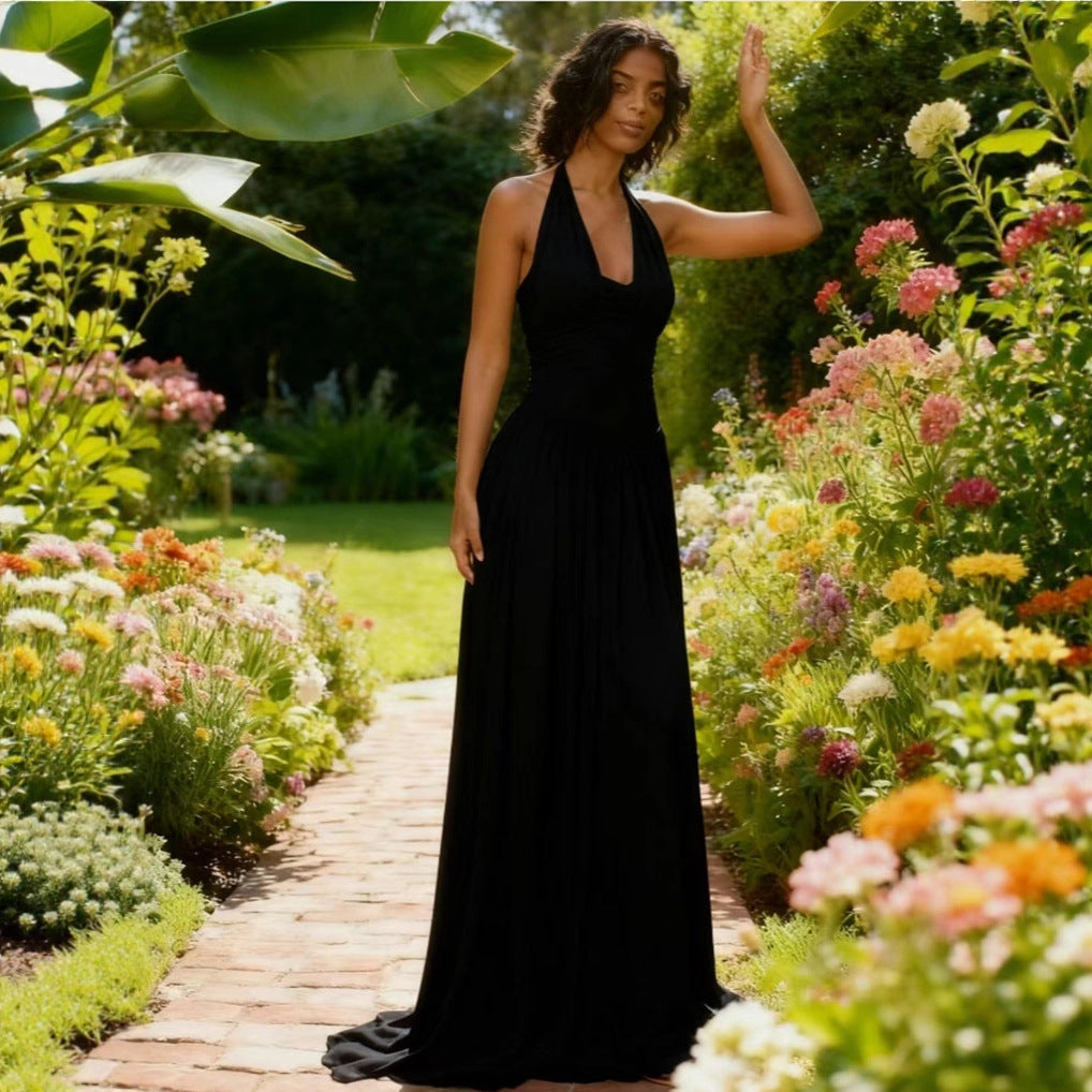 Damen Maxi-Kleid Neckholder Design Fließend Norvielle
