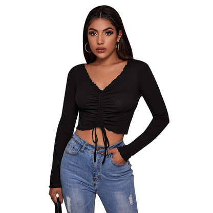Damen Cropped mit Schnürung und Rüschendetails
