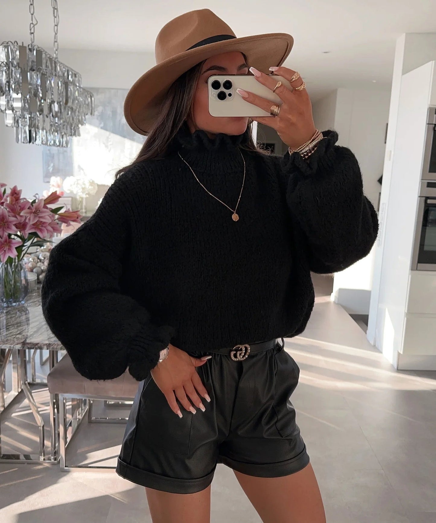 Damen Rollkragenpullover Voluminöse Ärmel Norvielle