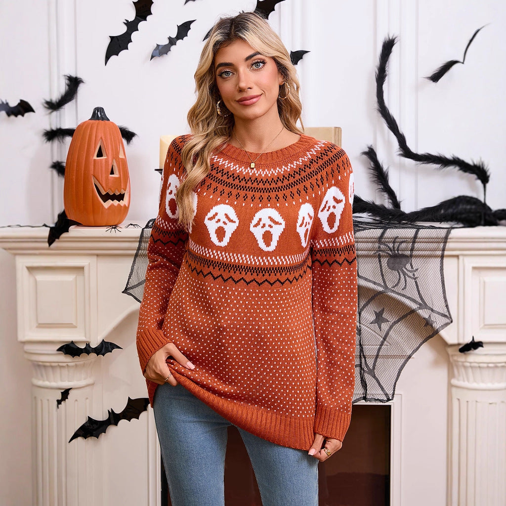 Damen Strickpullover Gemustert Halloween-Motiv Norvielle - Norvielle