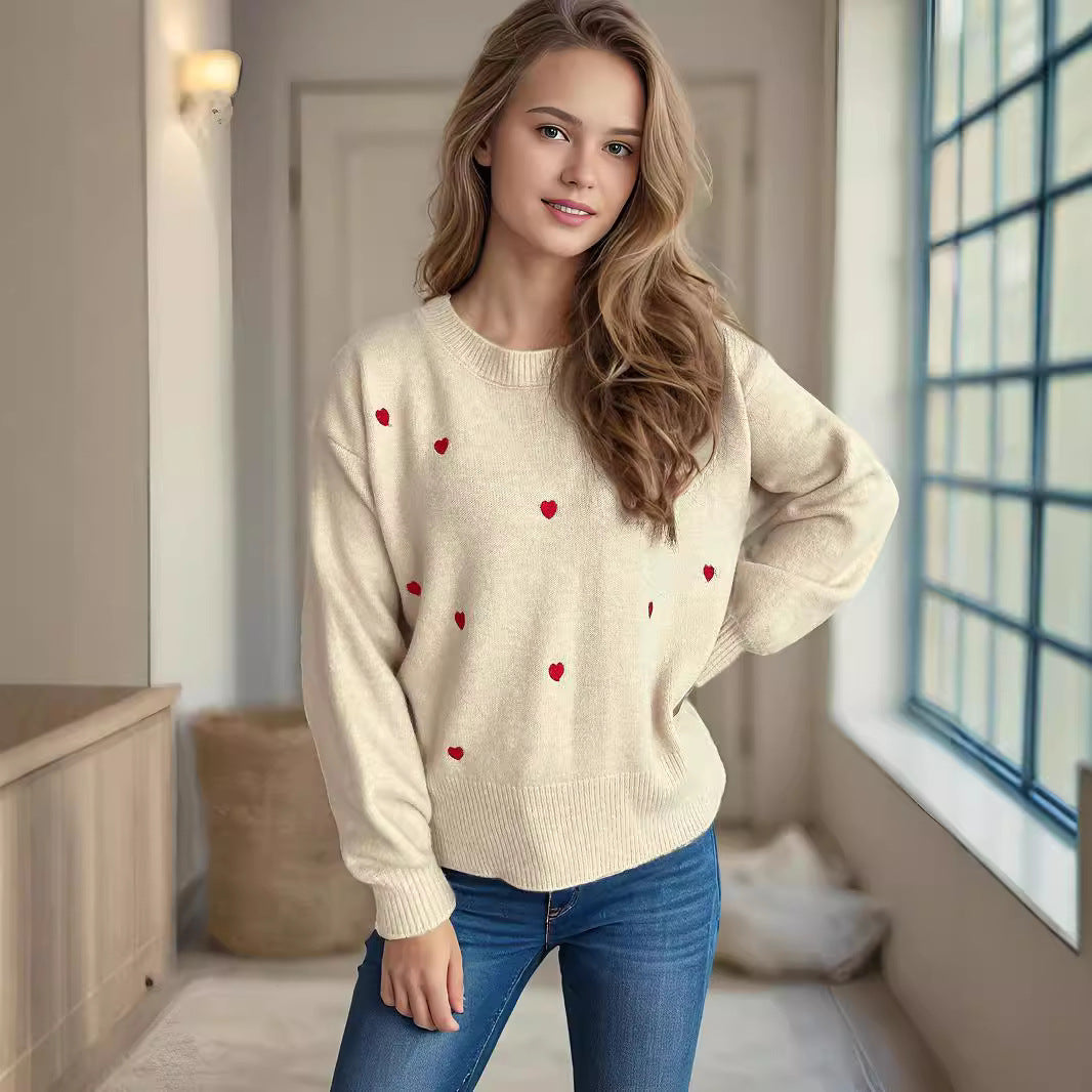 Damen Pullover Herzmotiv Lässig Norvielle