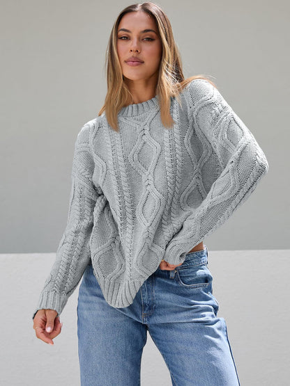 Damen Pullover Grobgestrickt Zopfmuster Norvielle