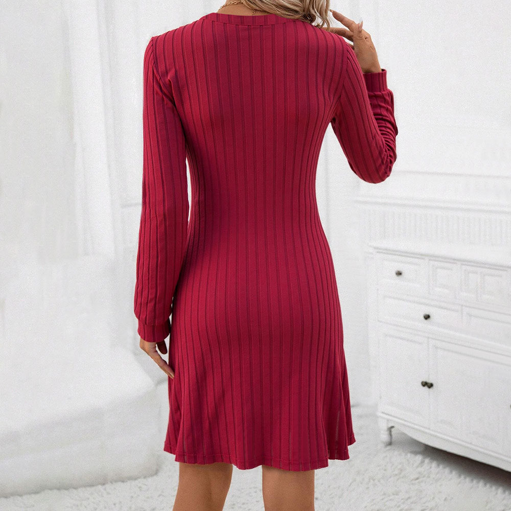 Damen Strickkleid V-Ausschnitt Langer Ärmel Norvielle