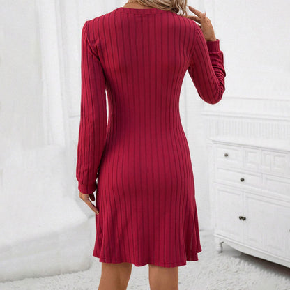 Damen Strickkleid V-Ausschnitt Langer Ärmel Norvielle