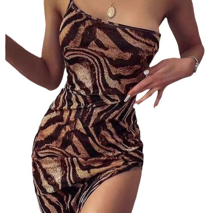 Damen Minikleid Asymmetrischer Schnitt Animal-Print