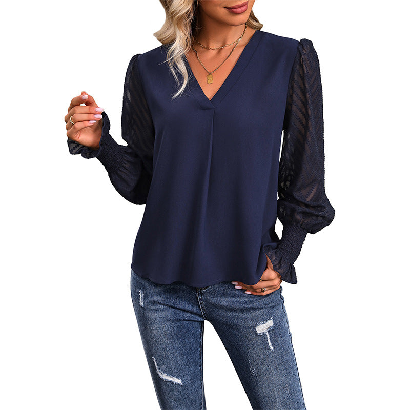 Damen Bluse Rüschendetails Transparente Ärmel Norvielle