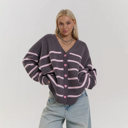 Damen Cardigan Grobgestrickt Streifen Norvielle