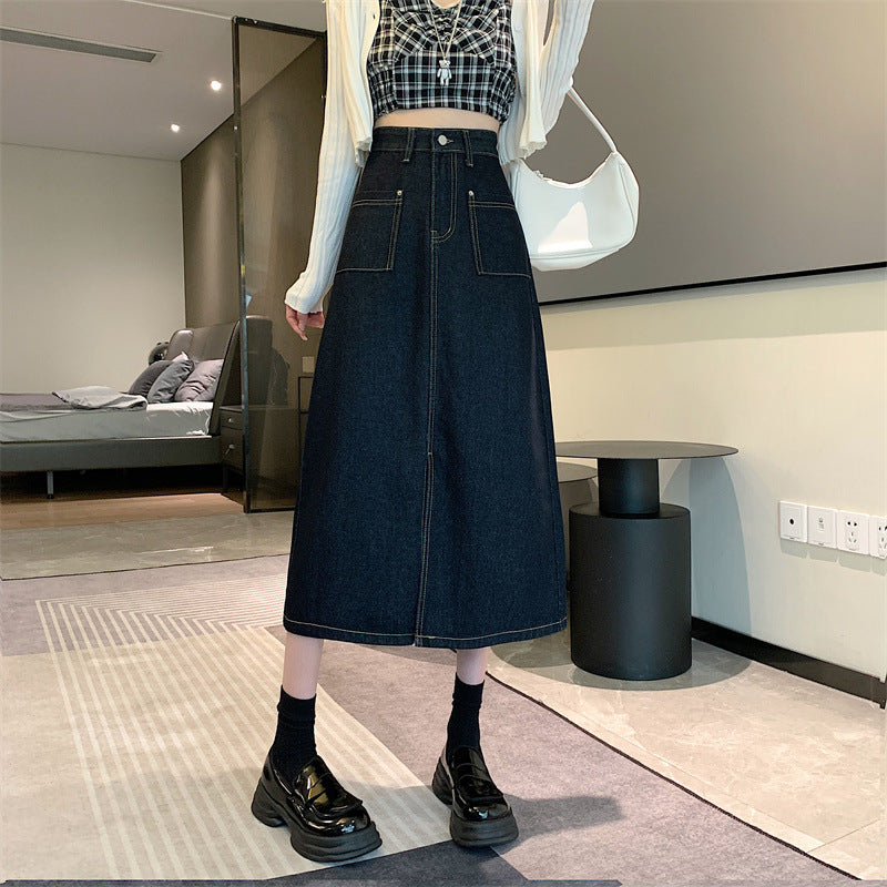 Damen Denim-Rock Lang mit Taschen