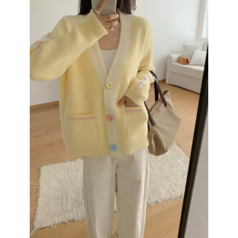 Damen Cardigan Bunt Knöpfe Taschen Norvielle